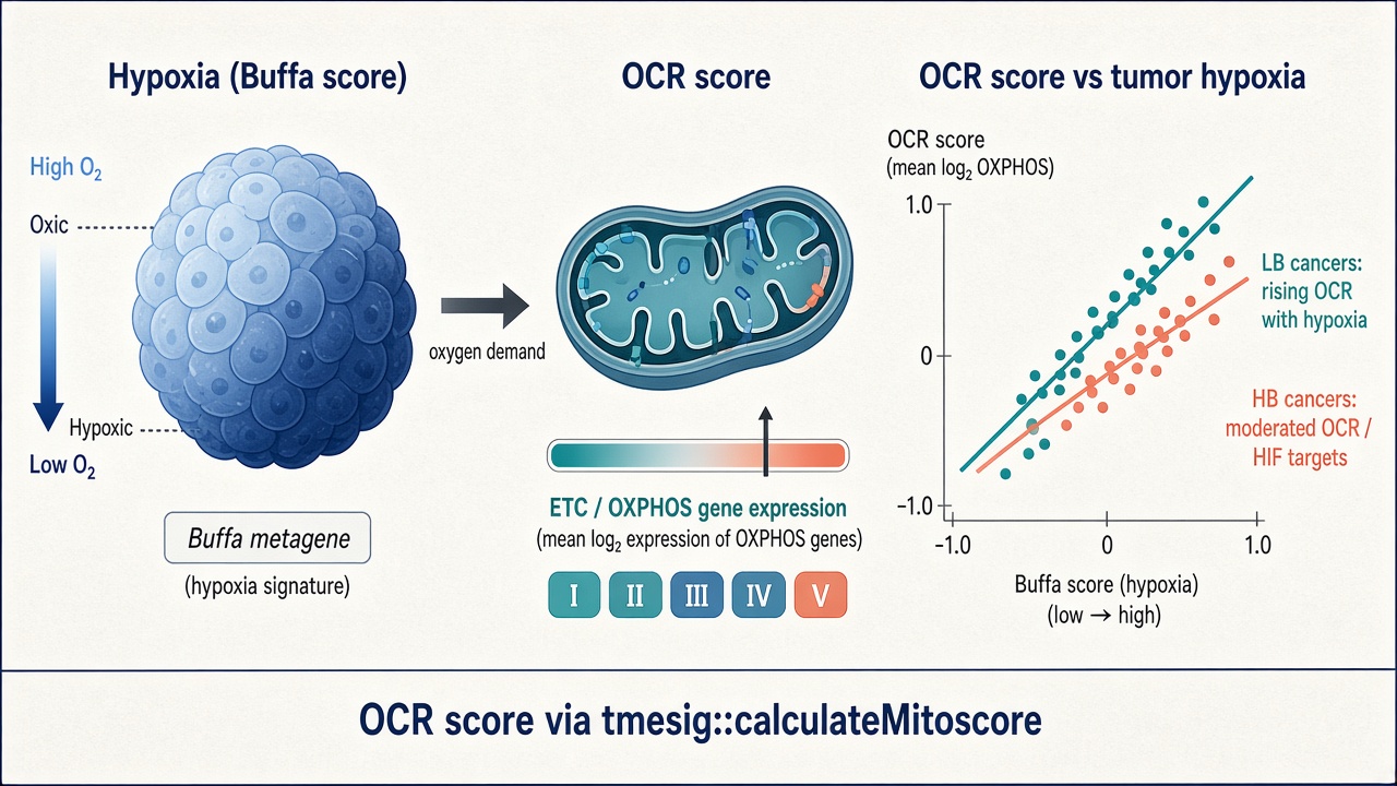 Study overview connecting mitochondrial oxygen consumption, NDUFB5 copy number, lung tumor hypoxia, and treatment resistance.